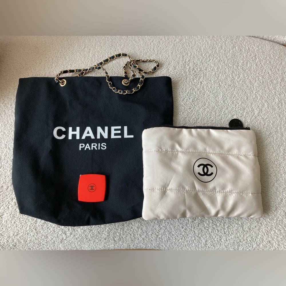 Chanel Black Tote and Cream Pouch Set Brand New w/ Tags!